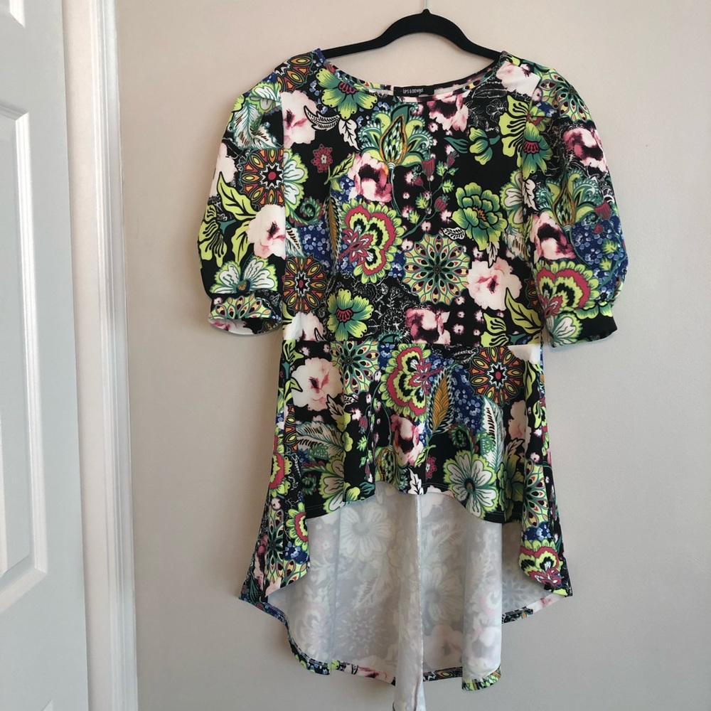 Multi Print High Low Peplum Top